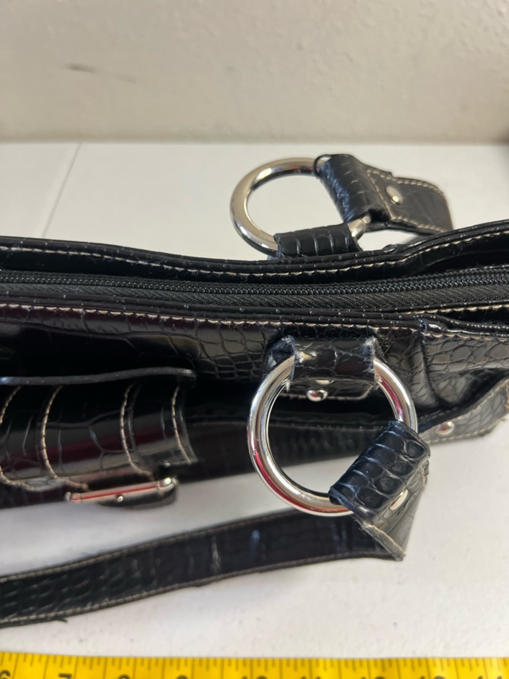 Vintage Worthington black crocodile-embossed Rectangle purse tote bag Y2K - Picture 9 of 12